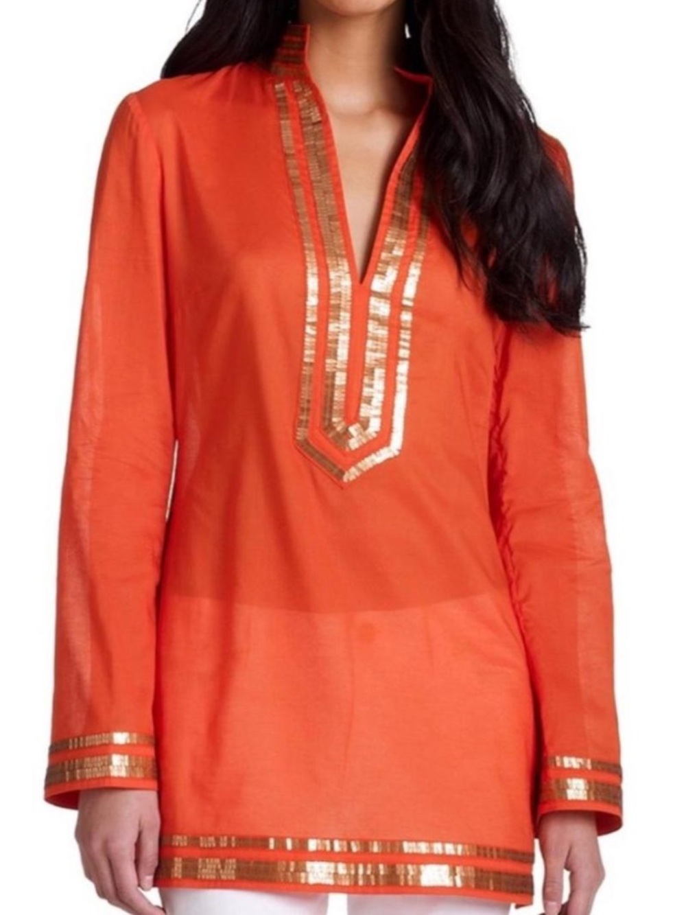 Tory Burch Orange Tunic with Gold Trim